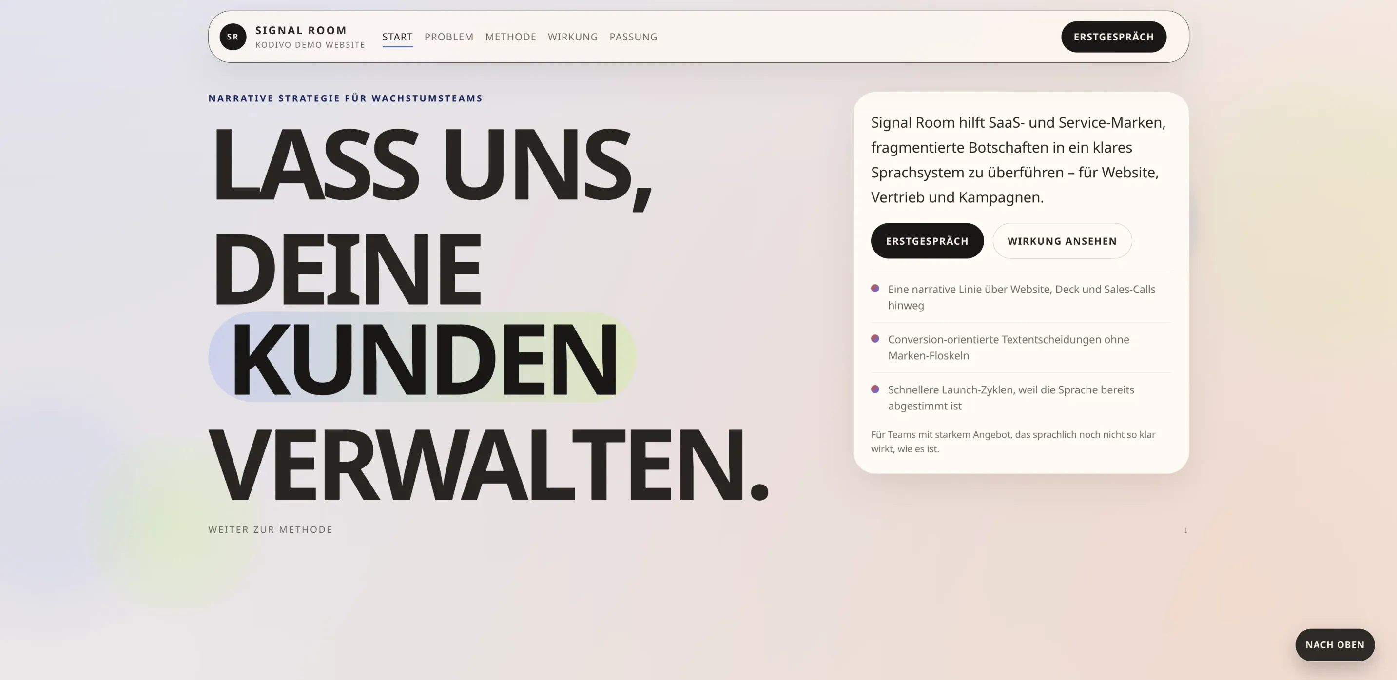 Abbildung einer Demo Website von Kodivo